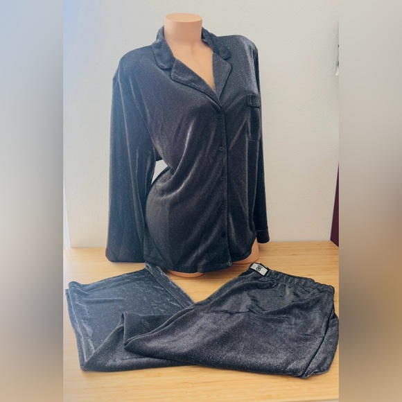 Victoria's Secret Pajama Luxury Set Shimmer Knit Sleepwear 2pc Black - Picture 5 of 12